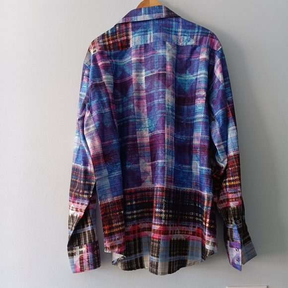 Robert Graham Button Up Shirt Multicolor Plaid Flip Cuff Designer Cotton 3XL - Picture 2 of 10
